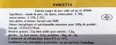 Lista de ingredientes del producto Pancetta  