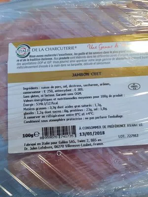 Lista de ingredientes del producto Jambon cuit L Italie De La Charcuterie 