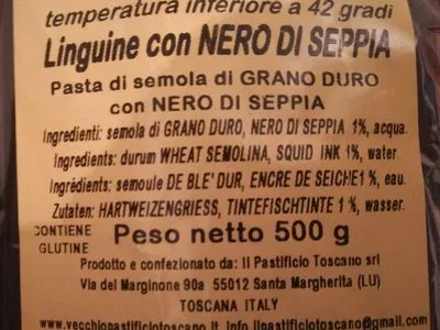 Lista de ingredientes del producto Linguine con nero di seppia Antico Granaio Toscano 500 g