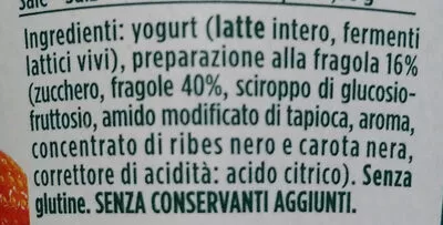 Lista de ingredientes del producto Yogurt intero alla fragola Mila 125 g