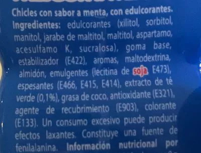 Lista de ingredientes del producto Mentos Mentos 30gr