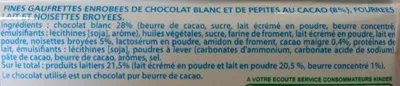 Lista de ingredientes del producto Kinder Bueno White Kinder Bueno, Ferrero 39g