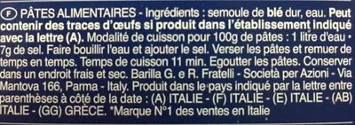 Lista de ingredientes del producto Pâtes Rigatoni Barilla 500 g