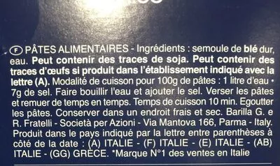 Lista de ingredientes del producto Farfalle Barilla 500 g