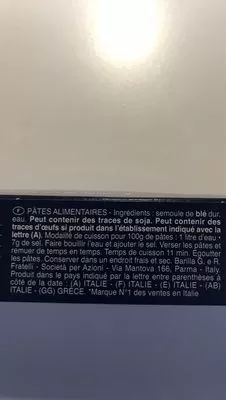 Lista de ingredientes del producto Pâtes Spaghettoni Barilla 500 g