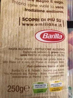 Lista de ingredientes del producto Barilla Emiliane Fettuccine All'uovo, 250G Barilla 250 g