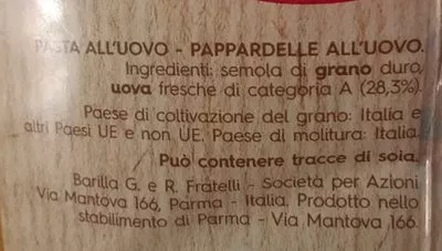 Lista de ingredientes del producto Pappardelle All'uovo Barilla 250 g