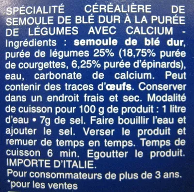 Lista de ingredientes del producto Mini Penne Rigate aux Courgettes et Épinards Piccolini Barilla, Barilla Piccolini 400 g