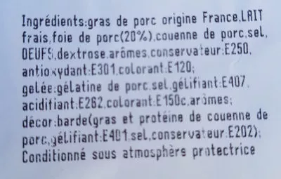 Lista de ingredientes del producto crème de foie artisanale saveurs des mauges 160g