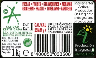 Lista de ingredientes del producto Fresones La Huerta de Moguer 1 Kg