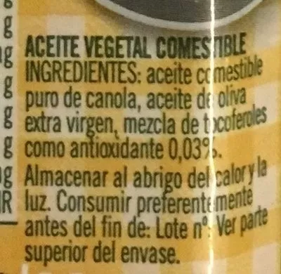 Lista de ingredientes del producto Aceite Carbonell con un toque de oliva Carbonell 850 ml