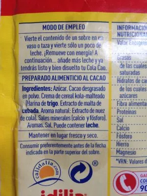 Lista de ingredientes del producto Cola Cao original Cola Cao Sobre 18 g