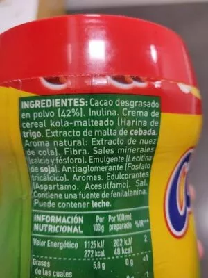 Lista de ingredientes del producto Colacao 0% con fibra NUTREXPA 300 g