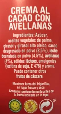 Lista de ingredientes del producto CREMA DE CACAO IDEAL PARA CREPES NOCILLA Nocilla 