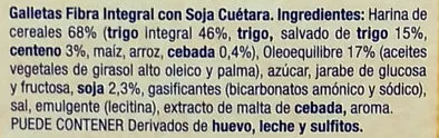 Lista de ingredientes del producto Galletas Fibra línea Integral Soja Cuétara,  Fibra línea 550 g