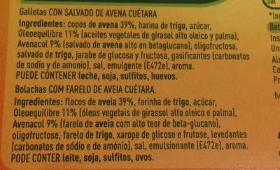 Lista de ingredientes del producto Galetes Avenacol Cuetara Cuetara 