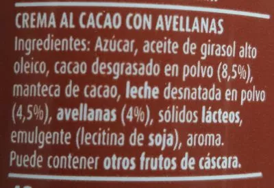 Lista de ingredientes del producto Nocilla original Nocilla 650 g