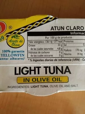 Lista de ingredientes del producto Atún claro en aceite de oliva Albo 144 g (195 g)