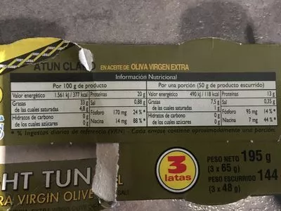 Lista de ingredientes del producto Atun claro en aceite de oliva Albo 