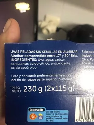 Lista de ingredientes del producto Uvas en almíbar Videca 2 x 115 g