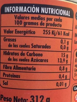 Lista de ingredientes del producto SEGMENTOS DE MANDARINA EN ALMIBAR 312GR. (VIDECA) videca 312 g