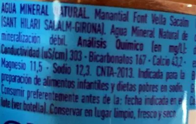 Lista de ingredientes del producto Font Vella Sacalm Font Vella 