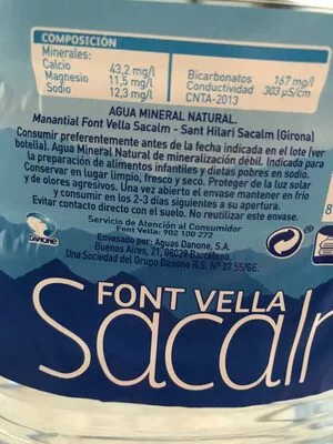 Lista de ingredientes del producto Agua mineral natural garrafa Font Vella 6.25 l