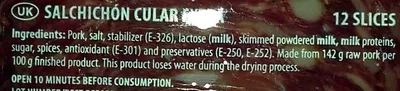 Lista de ingredientes del producto salchichón cular extra Espuña 100g