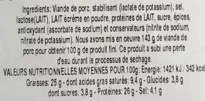 Lista de ingredientes del producto Saucisson extra 50g  