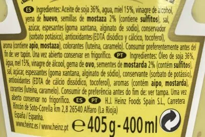 Lista de ingredientes del producto Salsa nordic miel y mostaza Heinz 