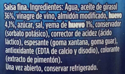 Lista de ingredientes del producto Mayonesa tradicional Kraft 430 ml, 425 g