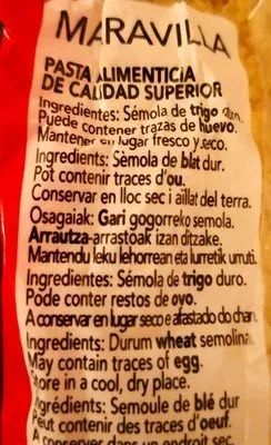 Lista de ingredientes del producto Pastas Gallo Maravilla 250GR. Gallo 250 g