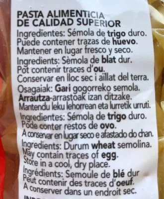 Lista de ingredientes del producto Pasta Gallo Plumas N° 6 Gallo 