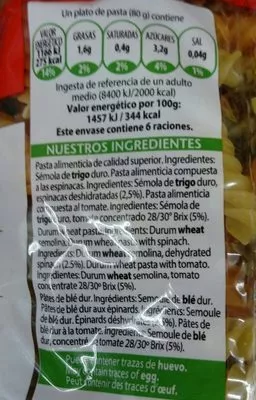 Lista de ingredientes del producto Pasta Fusilli Gallo 500 g