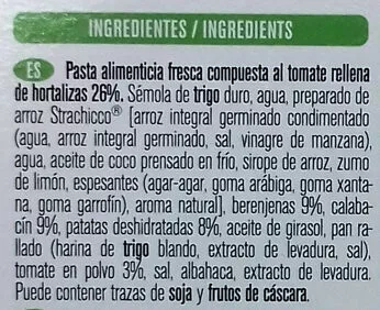 Lista de ingredientes del producto Tortelloni de tomate bio Gallo 250 g