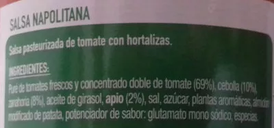 Lista de ingredientes del producto Napolitana Gallo 400 g