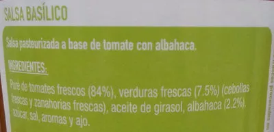 Lista de ingredientes del producto Basílico - Ideal pasta y pizza Gallo 400 g