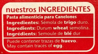 Lista de ingredientes del producto Canelones 20 Placas 125G Gallo 