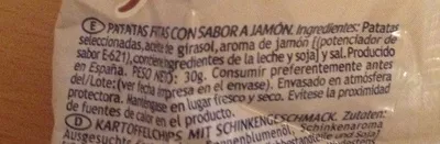 Lista de ingredientes del producto Patatas Artesanales Jamón Vicente Vidal 30 g