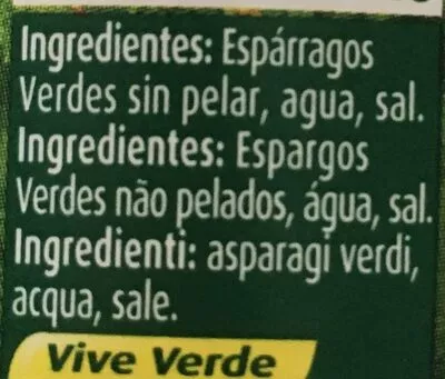 Lista de ingredientes del producto Asperges vertes Gigante Verde 330 g (190 g égoutté). 370 ml