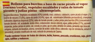 Lista de ingredientes del producto Relleno para burritos carne y verduras Old El Paso 