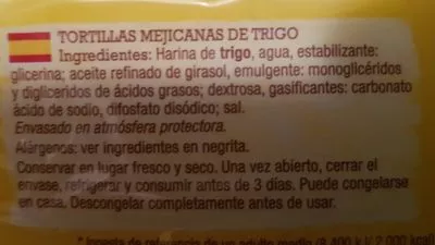 Lista de ingredientes del producto Tortillas Mexicanas De Trigo Old El Paso 