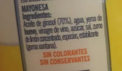 Lista de ingredientes del producto Mayonesa Ybarra 225 ml