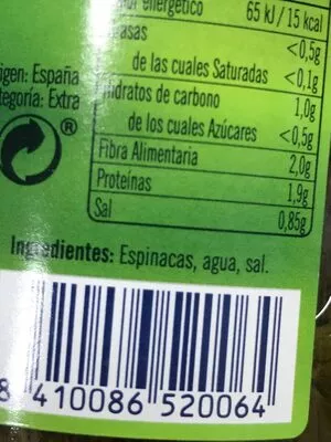 Lista de ingredientes del producto Espinacas Ybarra 660 g