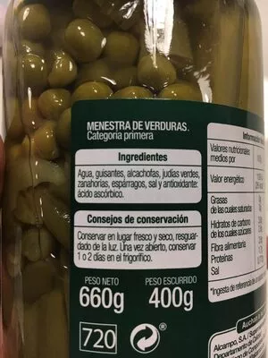 Lista de ingredientes del producto Menestra de verduras Auchan 