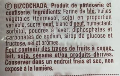 Lista de ingredientes del producto Bizcochada Dulcesol 