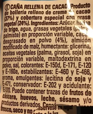 Lista de ingredientes del producto Caña exxtra cao Dulcesol 