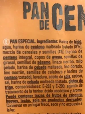 Lista de ingredientes del producto Pan de centeno  