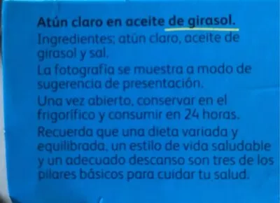 Lista de ingredientes del producto Atún claro aceite girasol latas Calvo 6x80 g