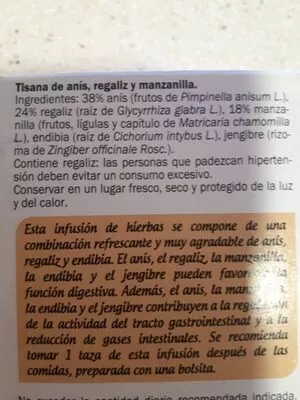 Lista de ingredientes del producto Manzanilla con anís Lord Nelson 20 x 2 g